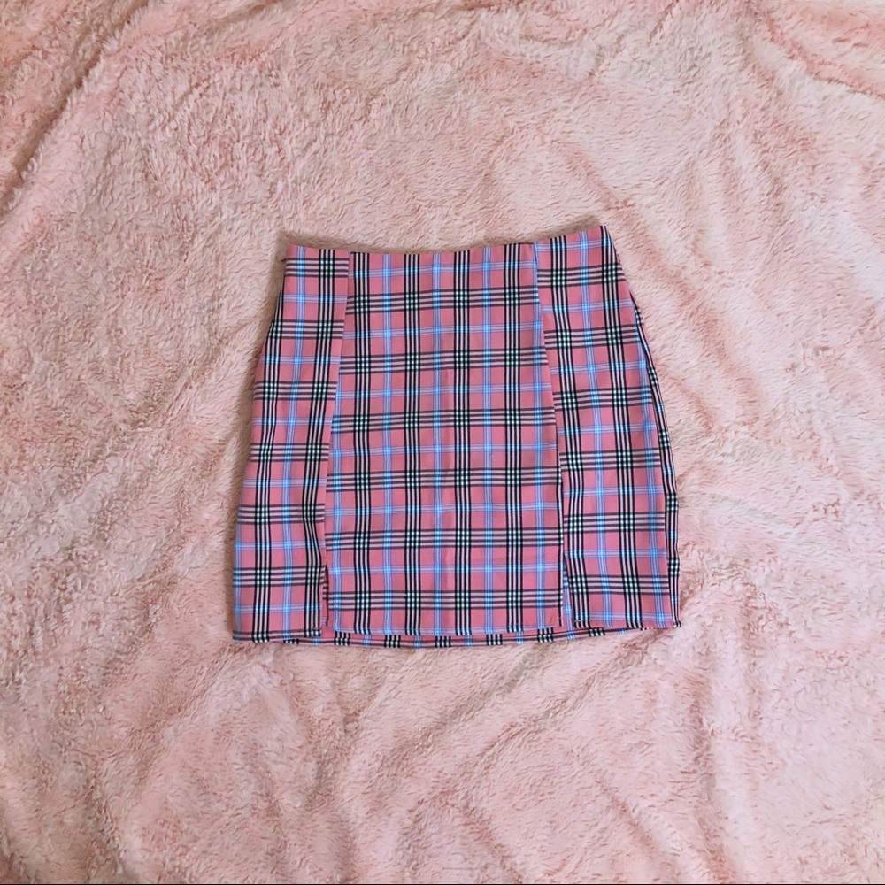 Pink plaid skirt